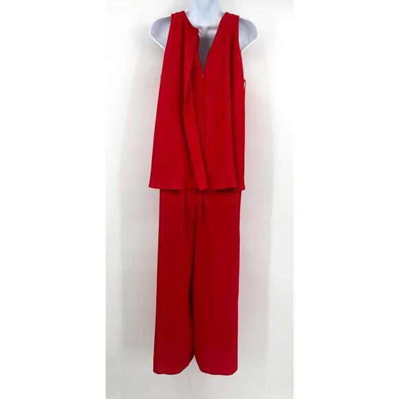 LONDON TIMES Jewel Neck High Low Popover Jumpsuit Size 4 Jalapeno Red NWOT - Picture 6 of 12